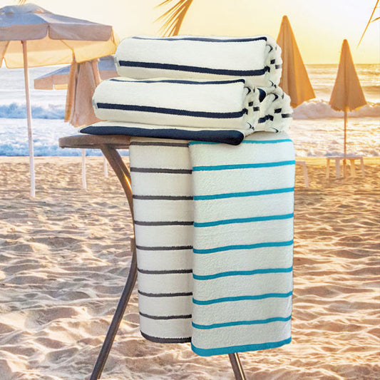 Premium Horizontal Stripe Towel – Aqua & White, 30x60, Plush Cotton Blend, Pack of 3 DZ (36 towels)