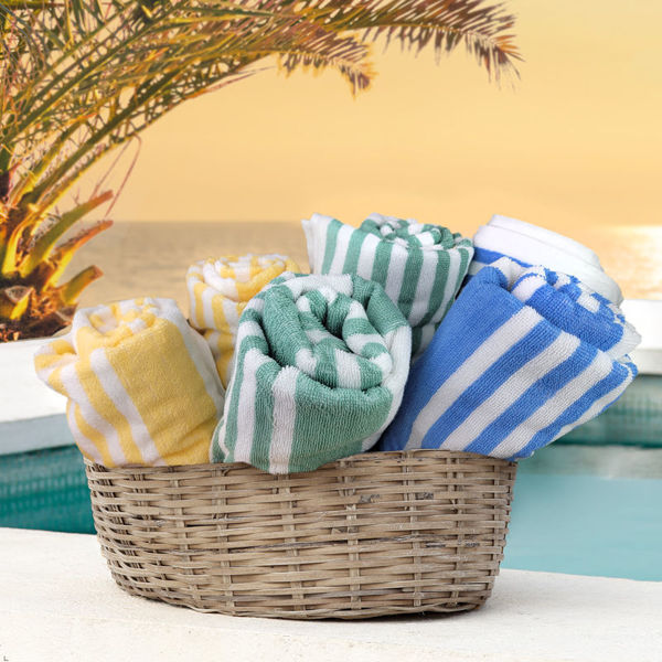 Tropical Stripe Pool Towel Collection – Color Stripe, 30x60, 2-Ply Ringspun Cotton, Pack of 3 (36 towels)