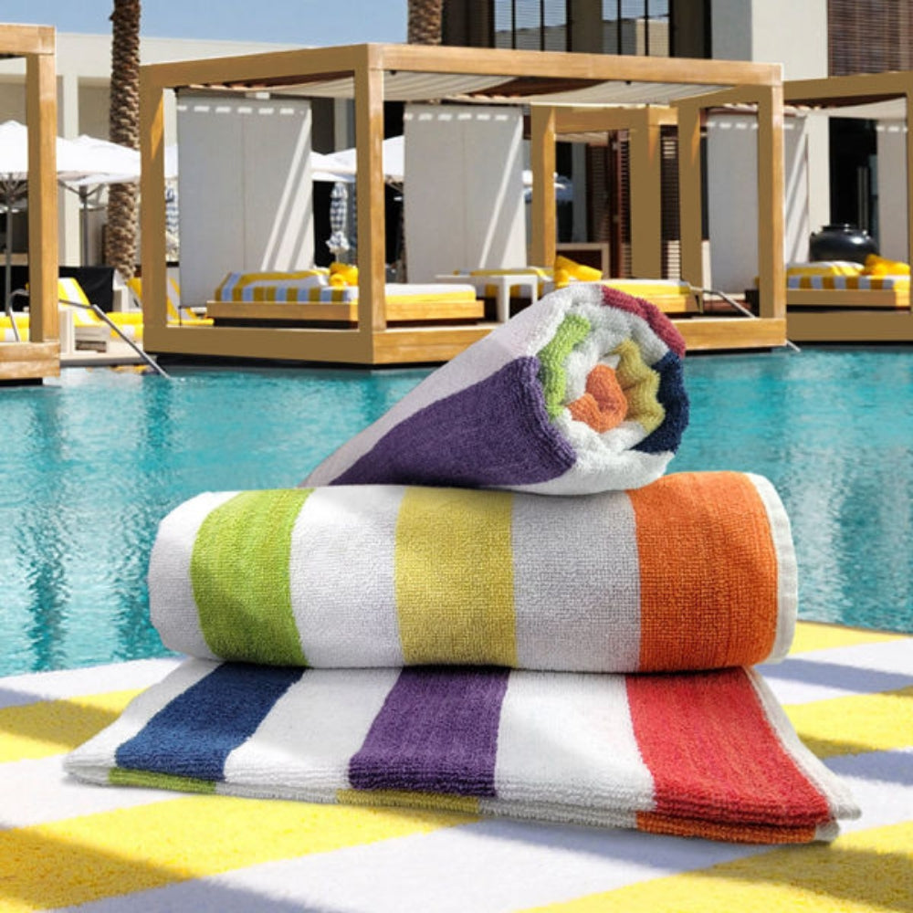 PROMOTIONAL BEACH TOWELS 32 x 65 14.00 lb 100% Cotton Jacquard 6 Design Assortment CTN Pack of 24 EA