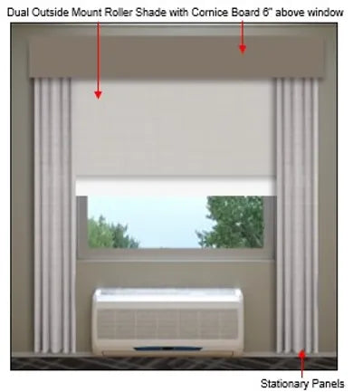 Comfort Sea Scheme Roller Shades with Sheer & Blackout Options, Stationary Panels, and Cornice