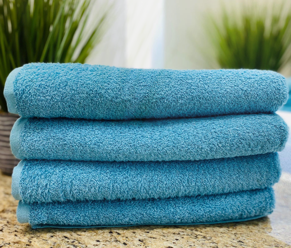 AQUA Blue Beach Towel - 27"x54" | 100% Ringspun Terry | Case of 4 Dozen (48 towels)
