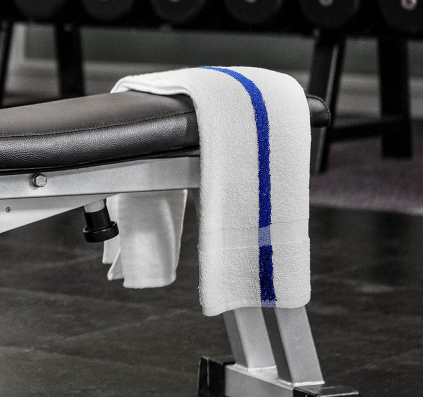 Hand Towel with Blue Center Stripe, 16" x 27", 2.75 lb, Bale of 25 Dozen (600 Towels)