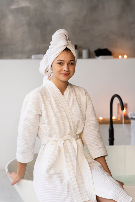 DOUBLE SIDED BATHROBES, Kimono 48" x 60"  100% Ringspun Cotton Honeycomb Outer Layer Waffle with Inside Lining Terry CTN Pack of 12 EA